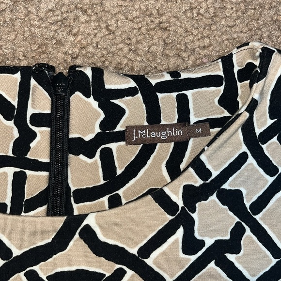 J. McLaughlin Devon 3/4 Sleeve Crew Neck Catalina Cloth Dress Black Tan Scribe M - Picture 9 of 10